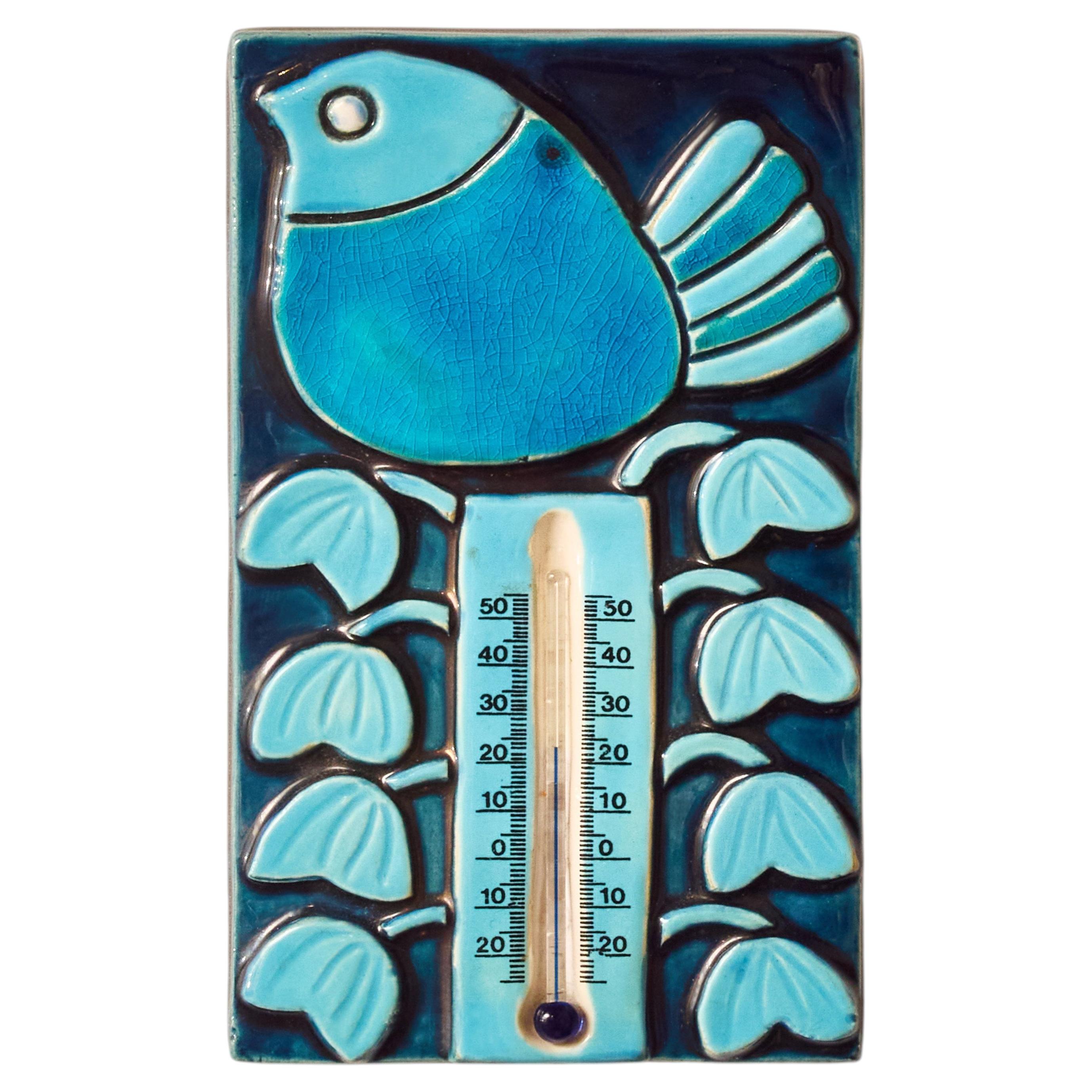 Mithé Espelt Ceramic Wall Thermometer with Blue Bird Motif