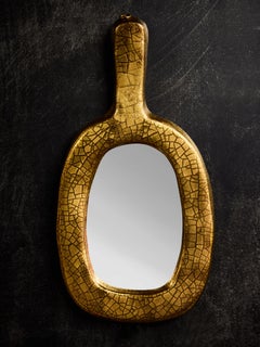 Mithé Espelt Crackeled Gold Glaze Ceramic Hand Held Mirror