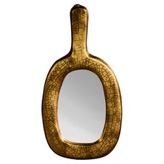 Mithé Espelt Crackeled Gold Glaze Ceramic Hand Held Mirror