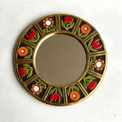 Mithé Espelt - "Fleurs" mirror, ceramic and gold, france, 1967