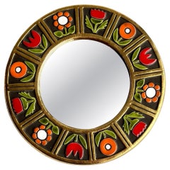 Mithé Espelt - "Fleurs" mirror, ceramic and gold, france, 1967