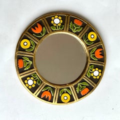 Mithé Espelt - "Fleurs" mirror, ceramic and gold, france, c.1967