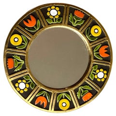 Mithé Espelt - "Fleurs" mirror, ceramic and gold, france, c.1967