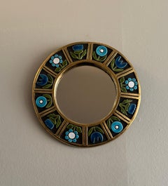 Mithé Espelt - "Fleurs" mirror, enameled ceramic, gold, circa 1967