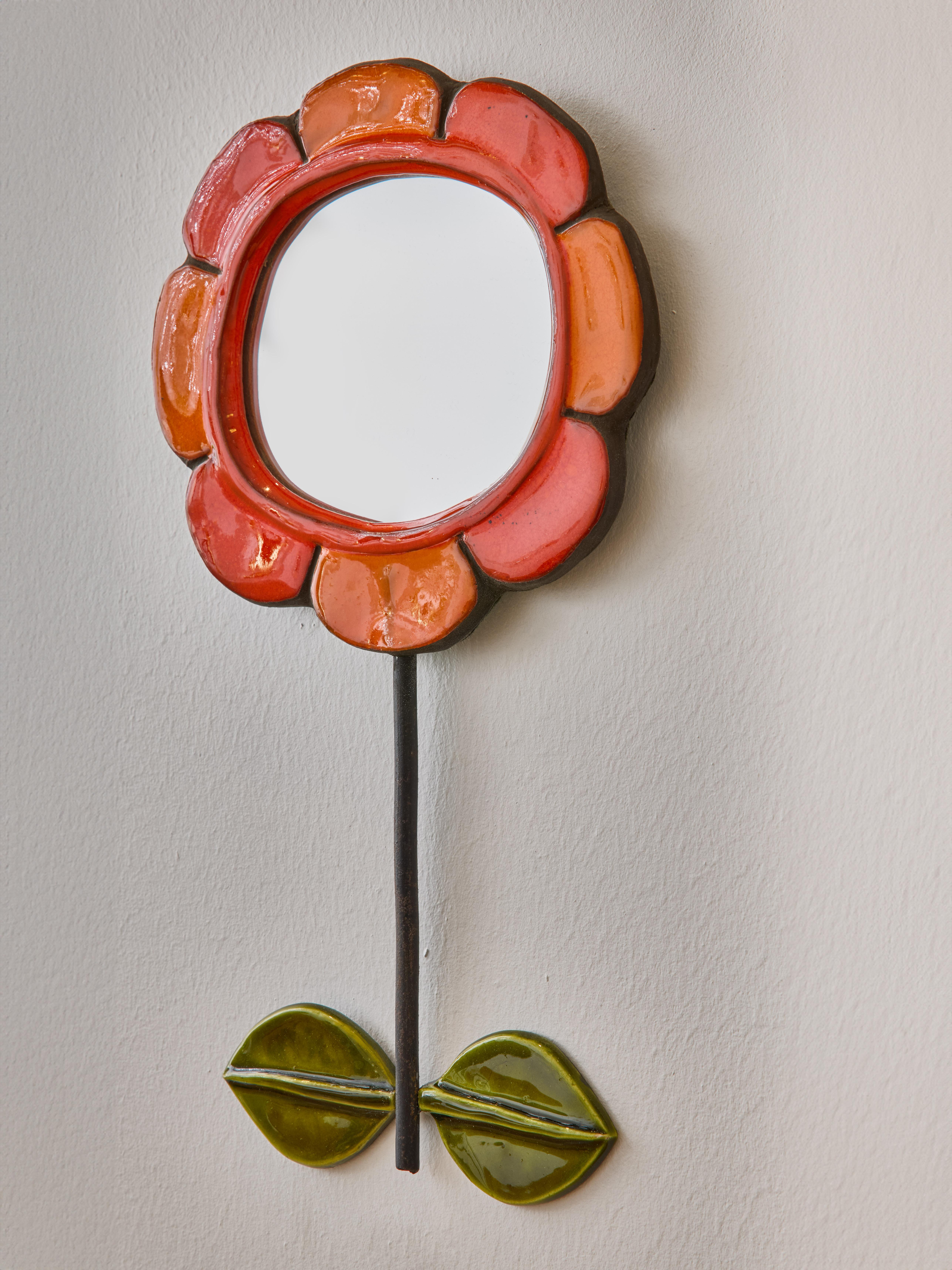 Mid-Century Modern Mithe Espelt Flower Shaped Mirror With Orange Petals For Sale