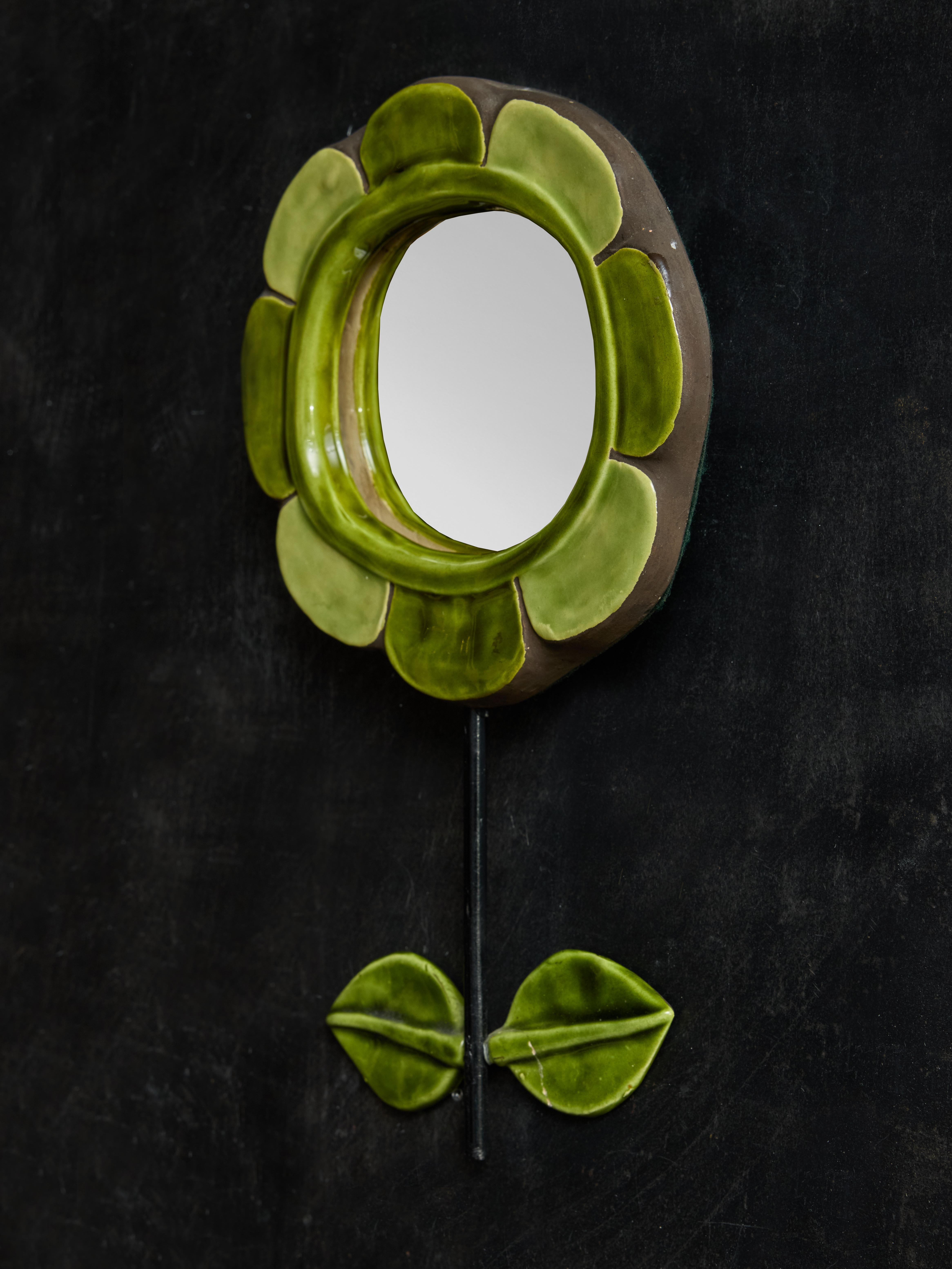 Mid-Century Modern Mithe Espelt Flower Shaped Mirror With Orange Petals