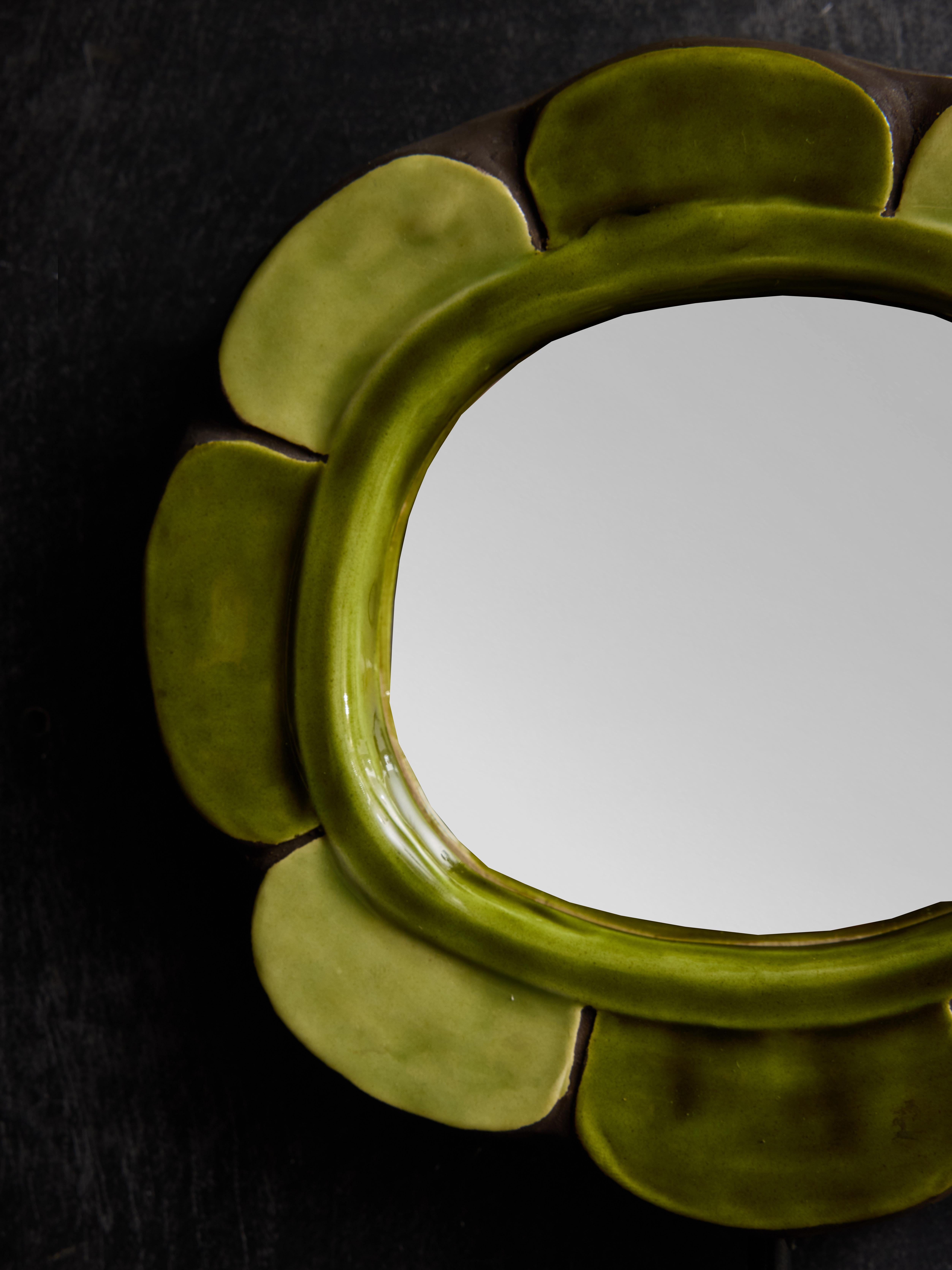 French Mithe Espelt Flower Shaped Mirror With Orange Petals