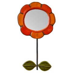 Retro Mithe Espelt Flower Shaped Mirror With Orange Petals