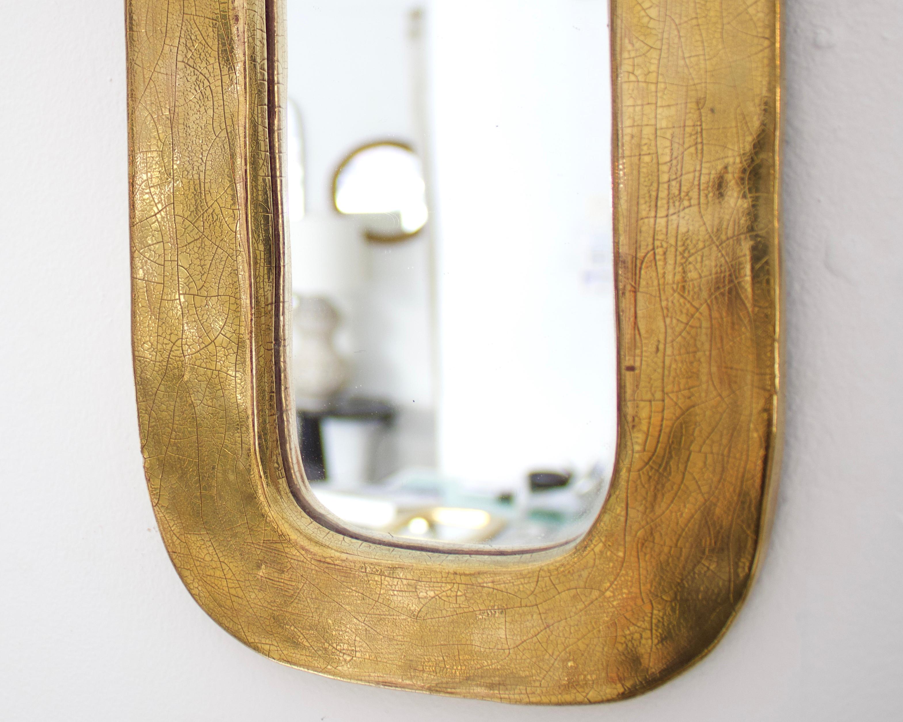 Céramique Miroir en céramique émaillé or doré français Mithé Espelt