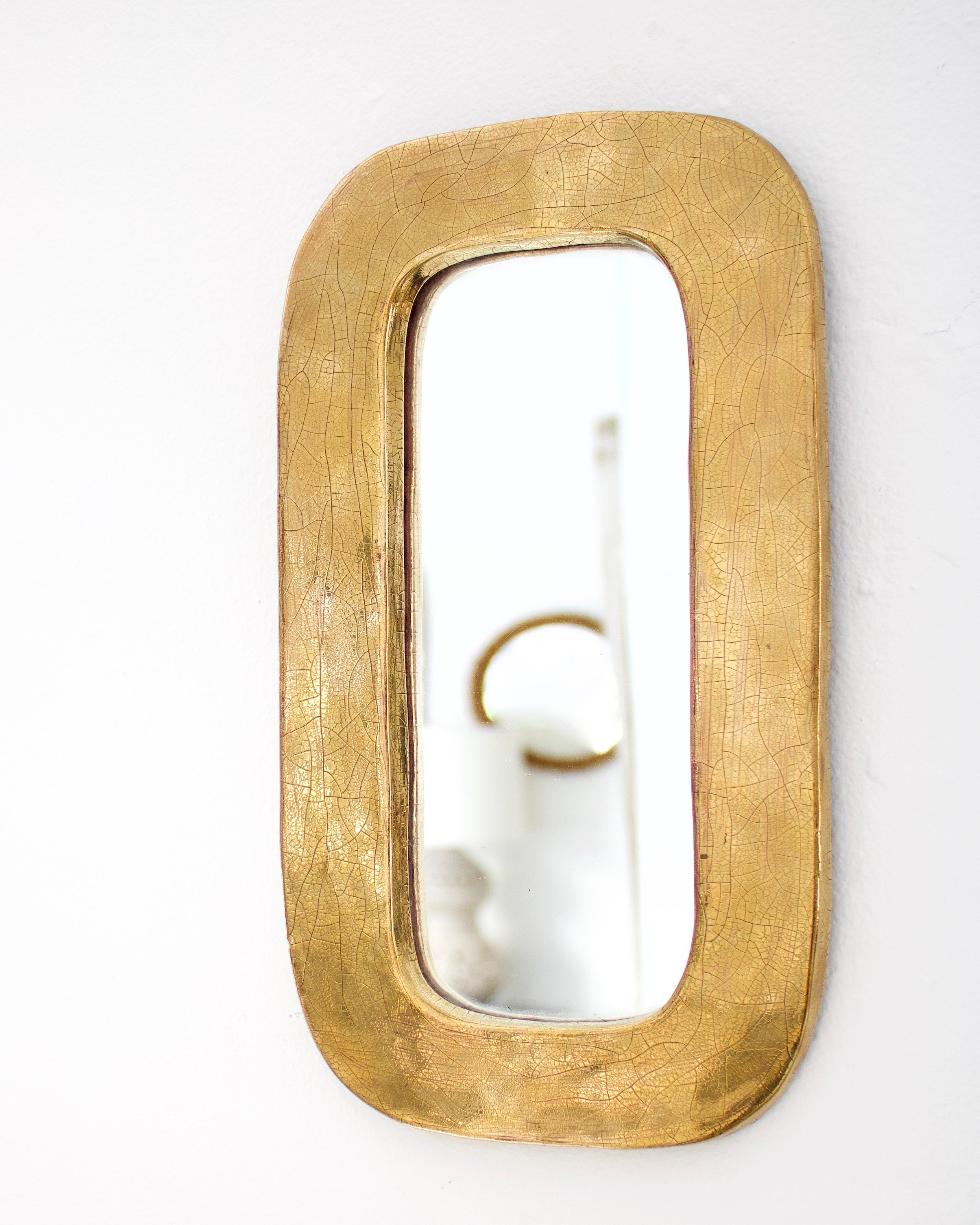 Mid-Century Modern Miroir en céramique émaillé or doré français Mithé Espelt