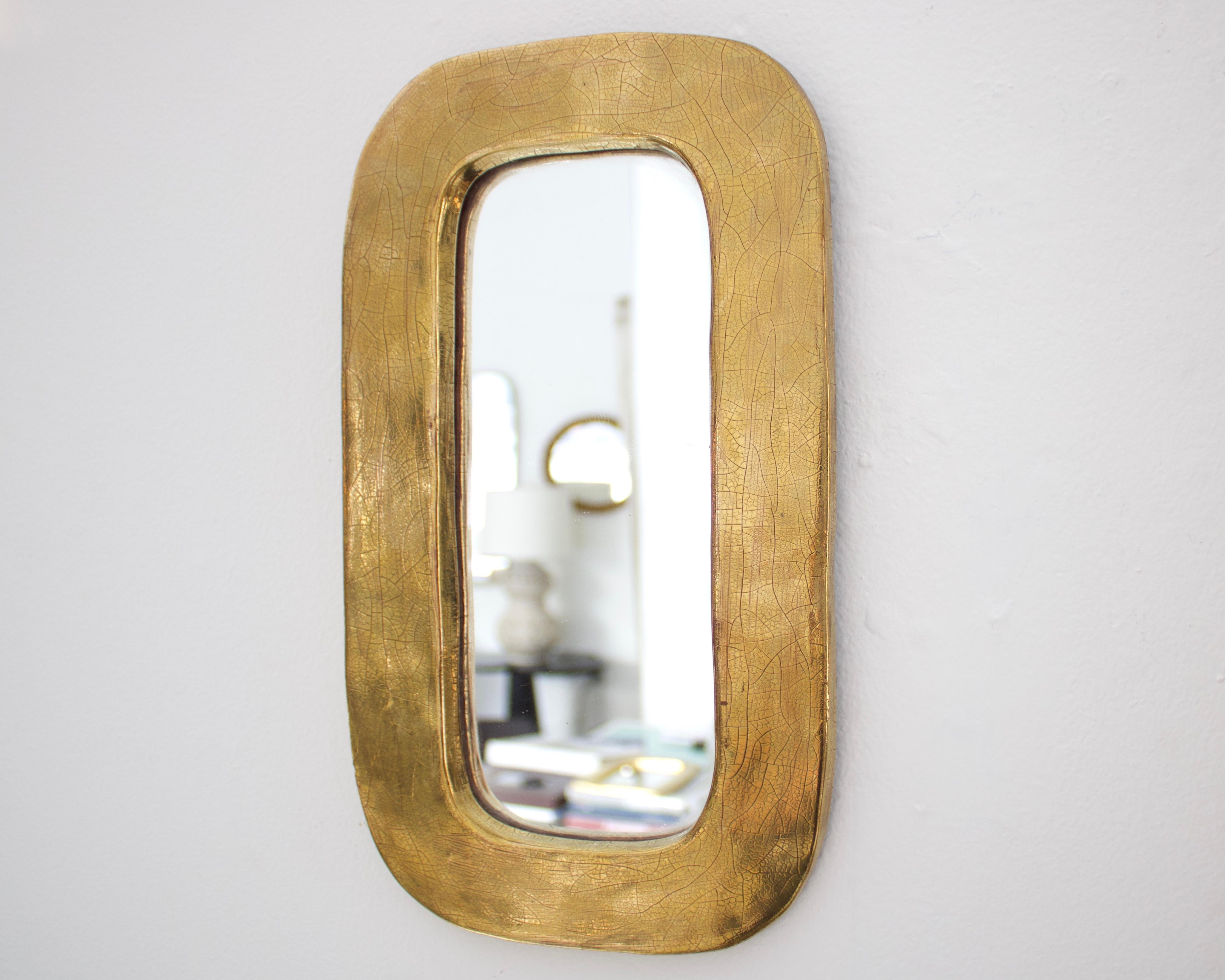 Français Miroir en céramique émaillé or doré français Mithé Espelt