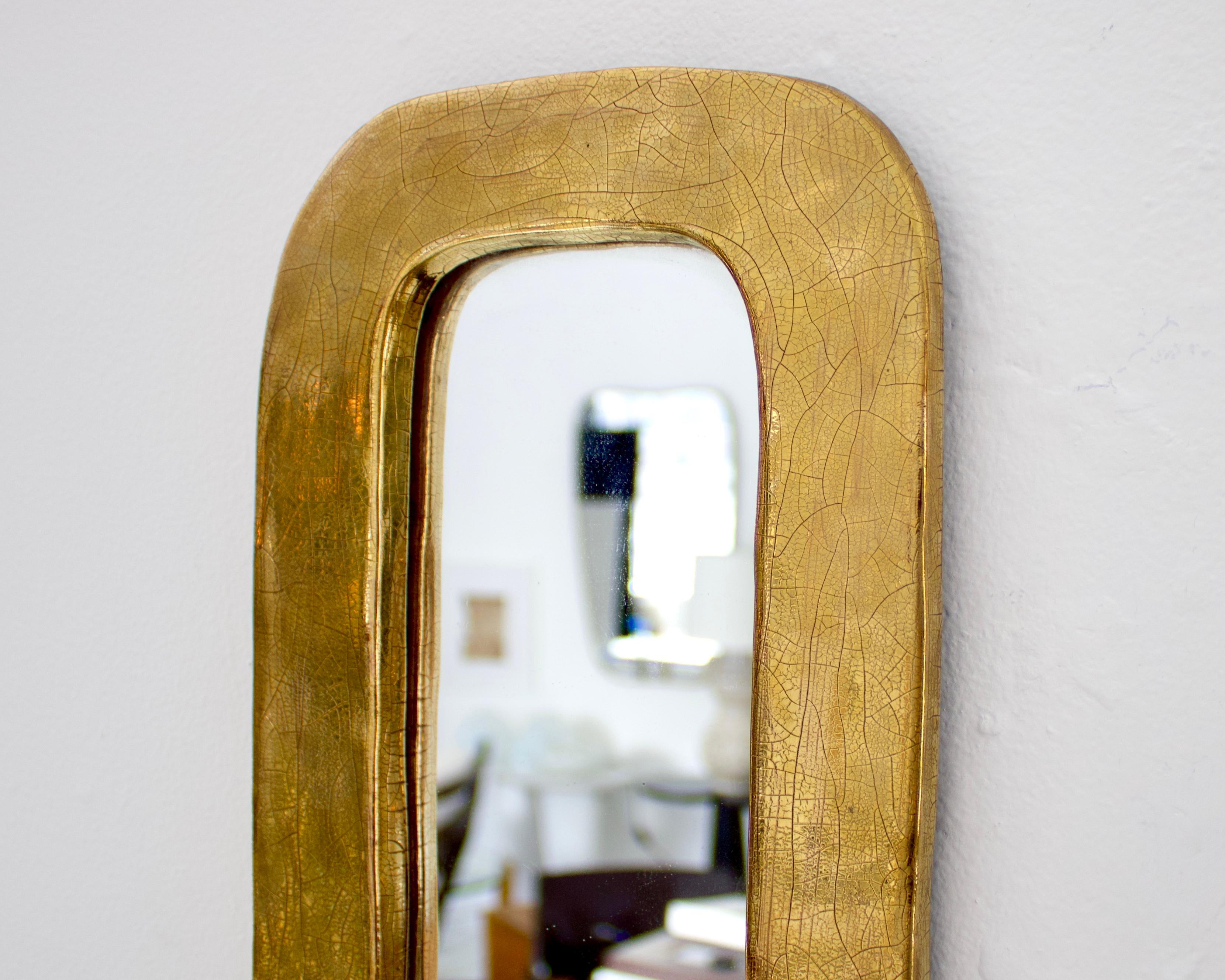 Fin du 20e siècle Miroir en céramique émaillé or doré français Mithé Espelt