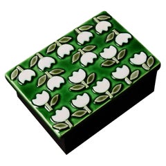 Mithé Espelt Glazed Ceramic and Wood Box with Repeating Floral Pattern