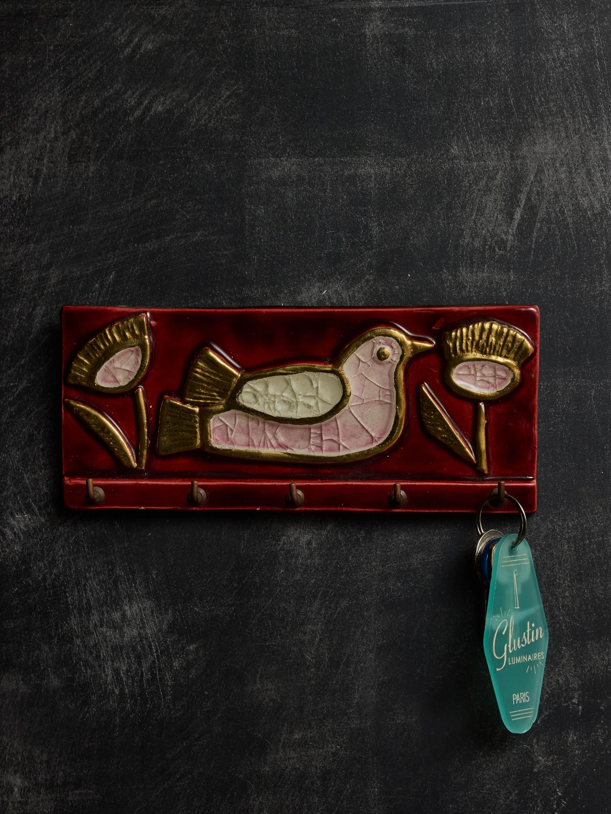 Mid-Century Modern Mithe Espelt Glazed Ceramic Wall Mounted Keys Holder