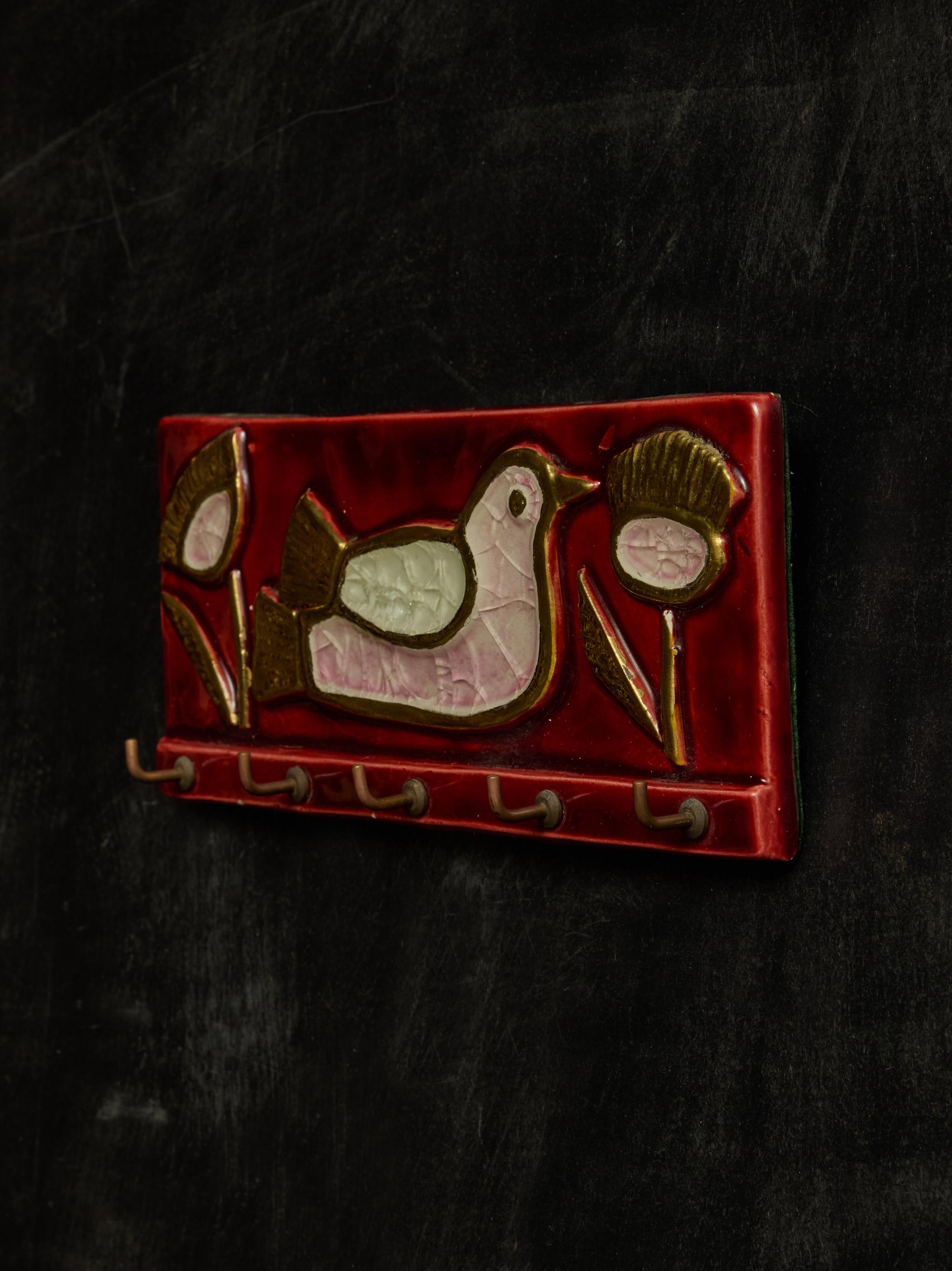 French Mithe Espelt Glazed Ceramic Wall Mounted Keys Holder