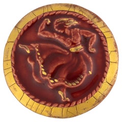 Mithe Espelt Gold and Red Ceramic Brooch, circa 1950