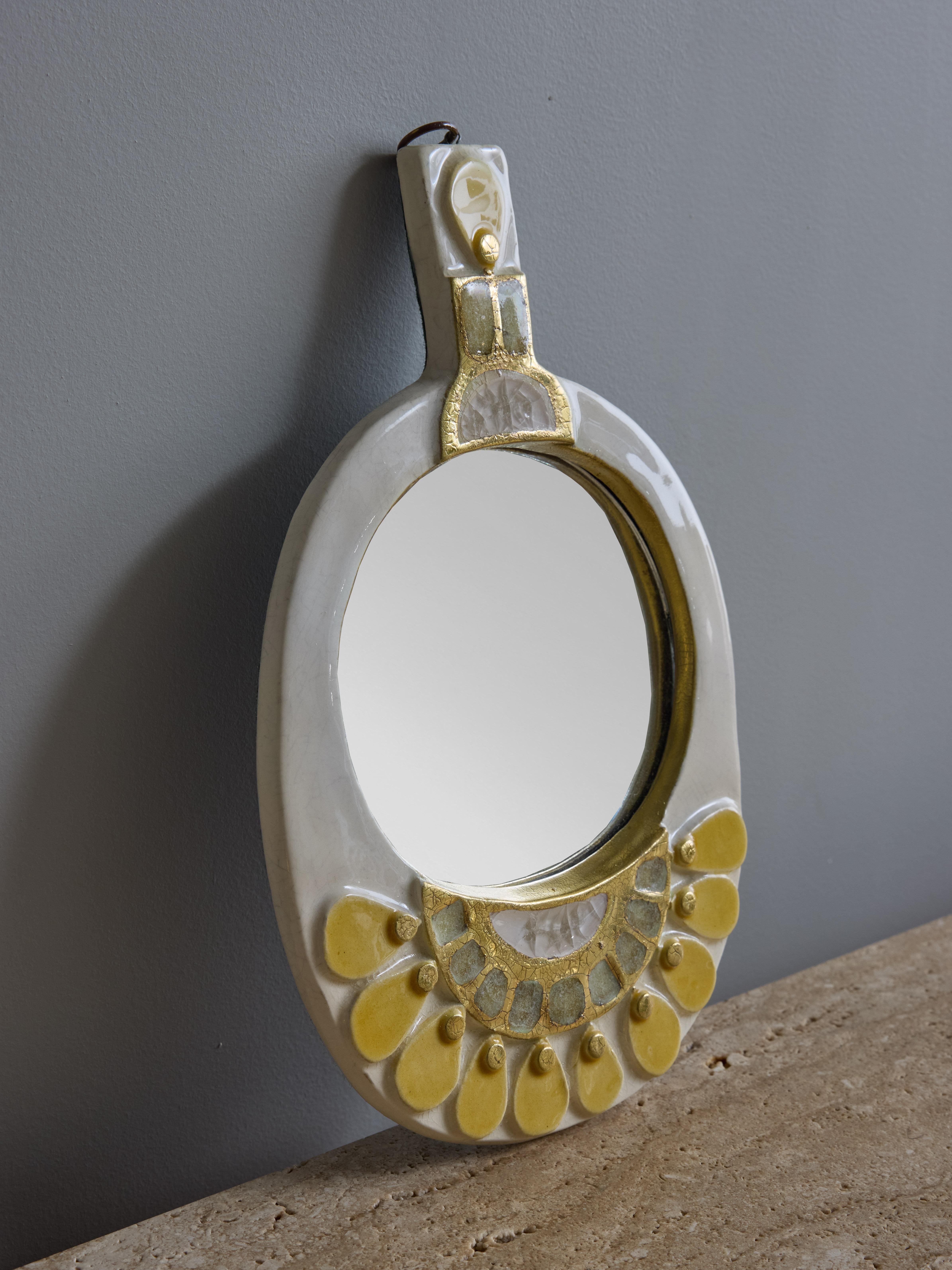 Mid-Century Modern Mithe Espelt Miroir à main en céramique émaillée