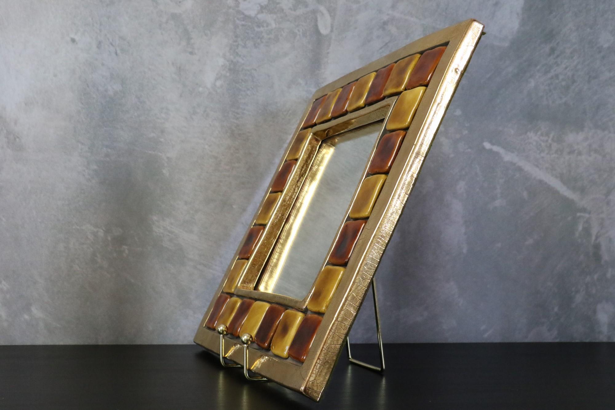 Français Mithé Espelt, Miroir en céramique français du milieu du siècle, circa 1950s, Era Line Vautrin