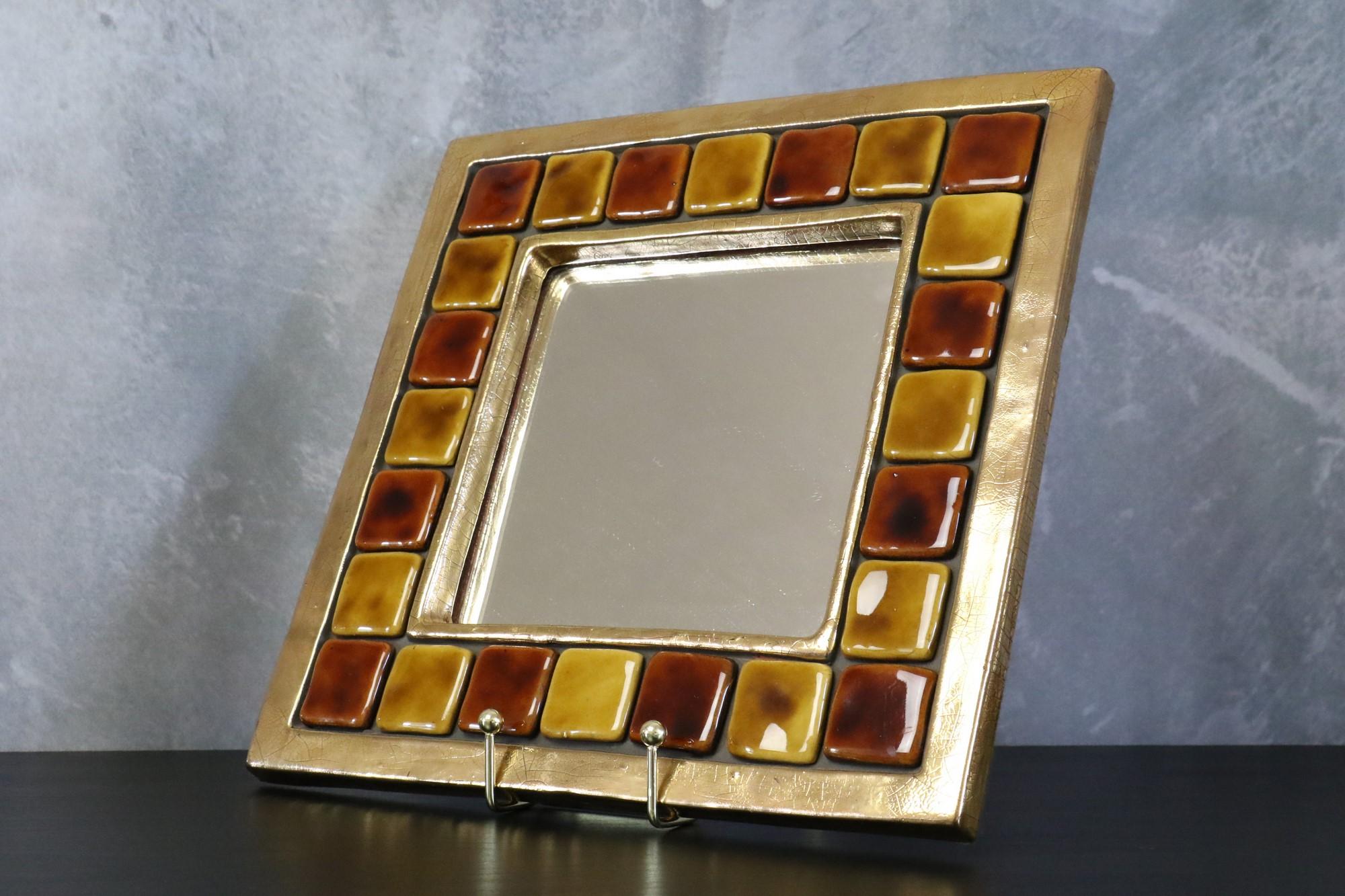 Mithé Espelt, Mid-Century French Ceramic Mirror, circa 1950s, Era Line Vautrin In Good Condition In Camblanes et Meynac, FR