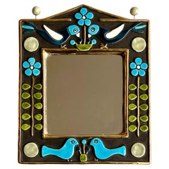 Mithé Espelt mirror "Bocage" French, 1970, enameled ceramic and crackled gold