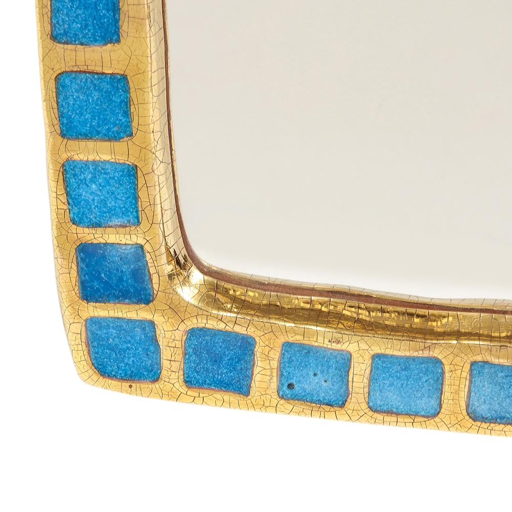 Late 20th Century Mithé Espelt Mirror, Ceramic, Gold, Blue, Fused Glass For Sale