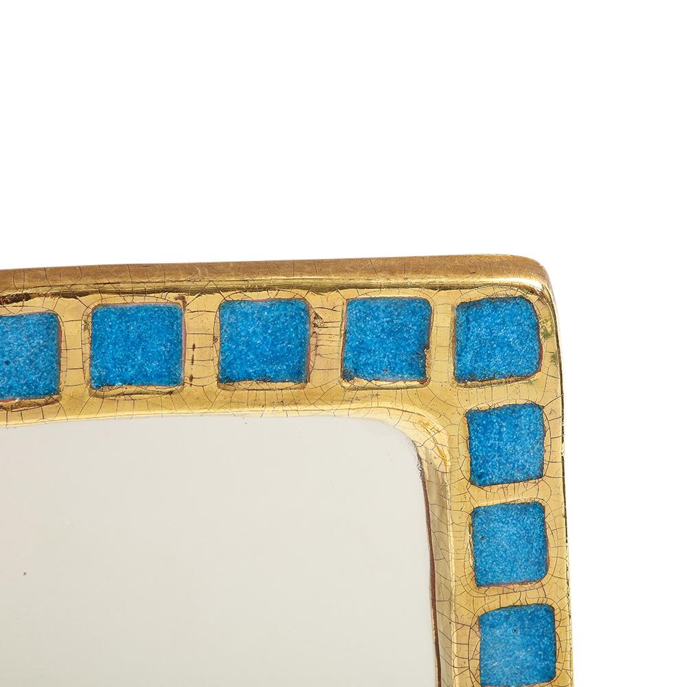 Glazed Mithé Espelt Mirror, Ceramic, Gold, Blue, Fused Glass For Sale