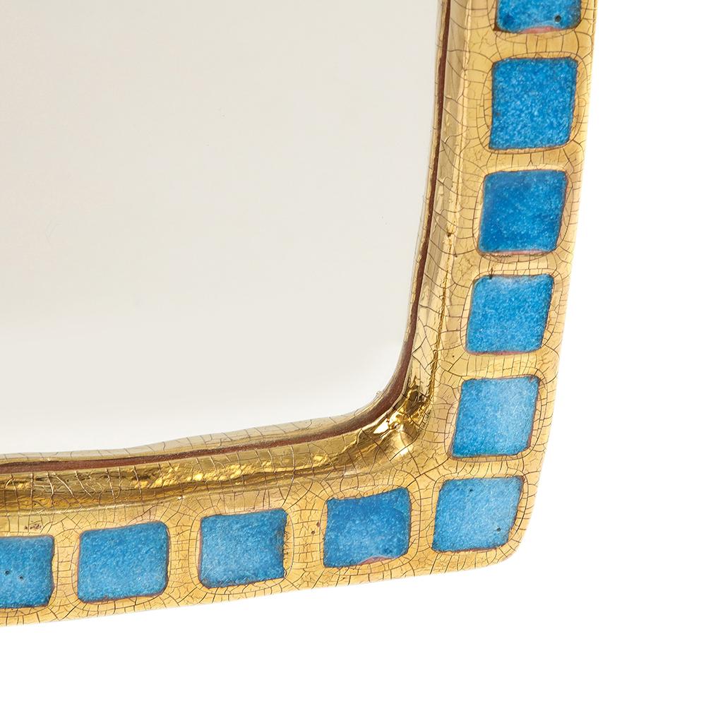 Mithé Espelt Mirror, Ceramic, Gold, Blue, Fused Glass In Good Condition For Sale In New York, NY