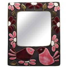 Mithé Espelt " Moineaux " glazed ceramic mirror. France, circa 1965
