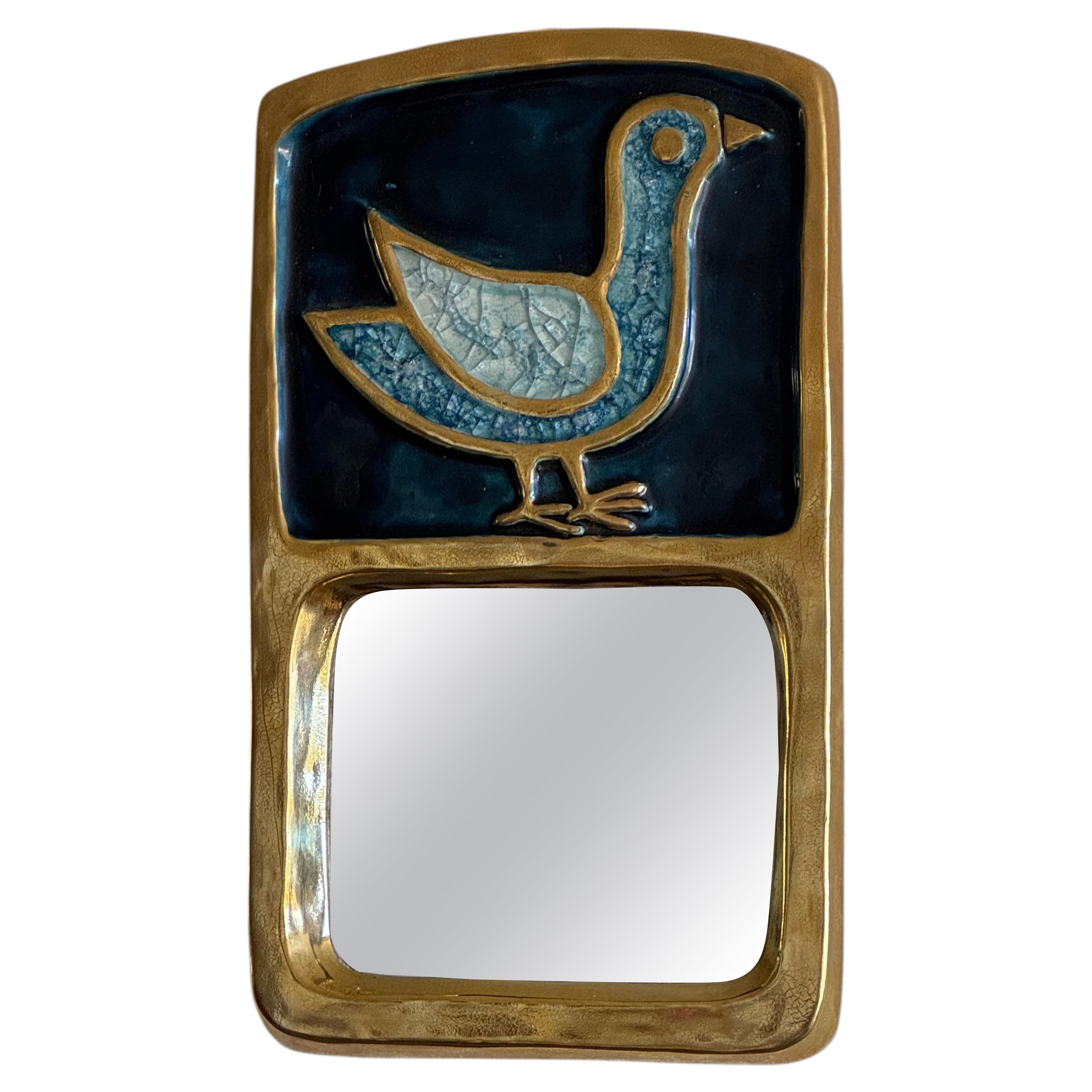 Mithe Espelt of France Gilded Mirror with Bird Imagery circa 1960