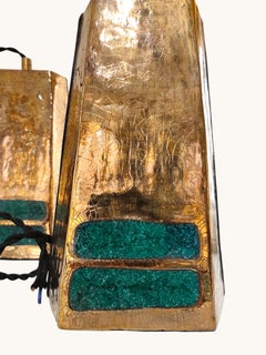 Mithé Espelt Pyramide Lamp, Crackled Gold, France, circa 1990