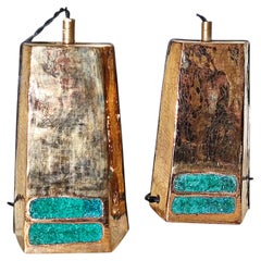 Mithé Espelt Pyramide Lamp, Crackled Gold, France, circa 1990