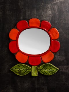 Mithé Espelt Red and Orange “Anemone” Ceramic Flower Mirror