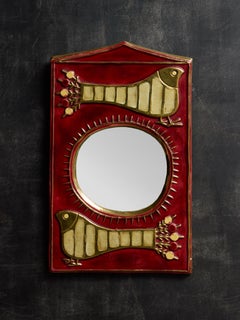 Miroir décoré d'oiseaux et de céramique rouge de Mithe Espelt