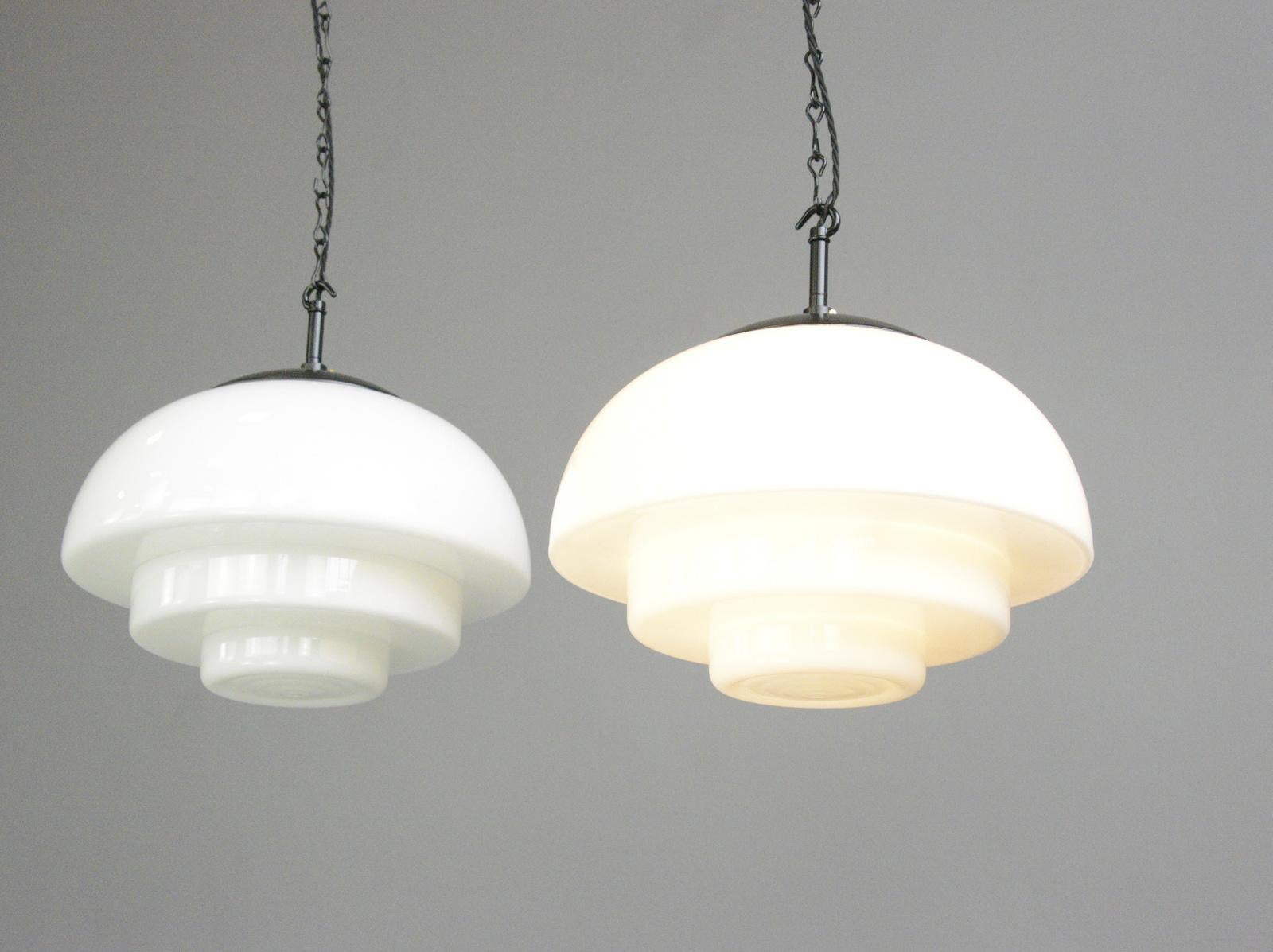 German Mithras Opaline Glass Pendant Lights by August Walter & Sohne