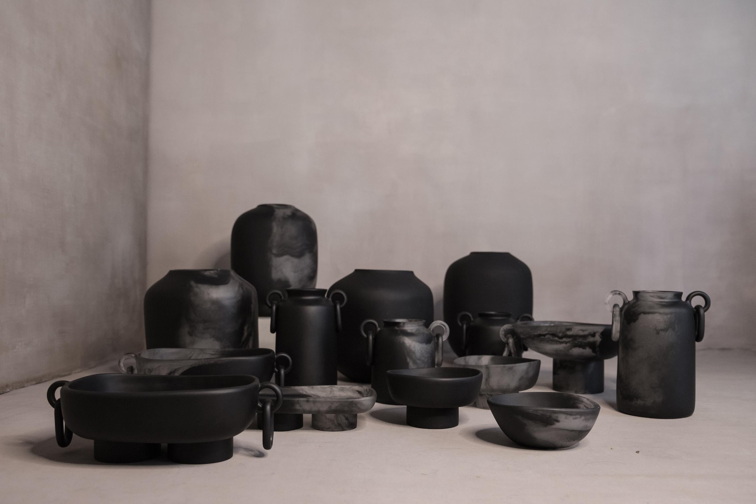 Contemporary Mitla Bajo Handmade Double Ring Black & Clear Resin Vase