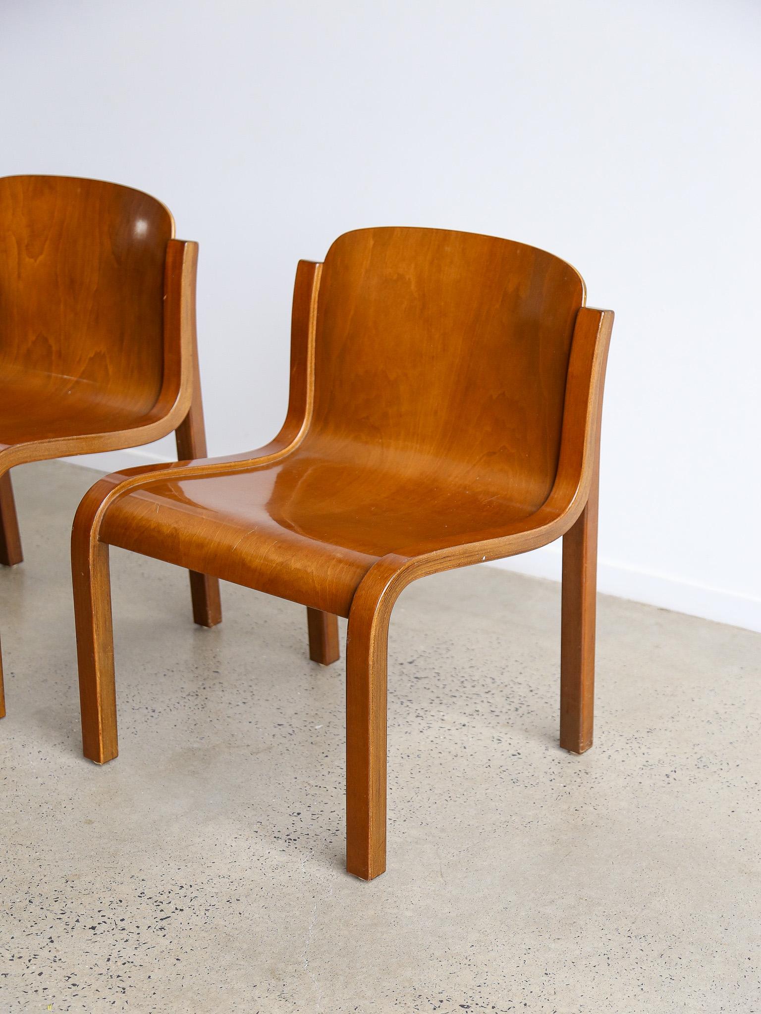 Beech Mito Chairs by Carlo Bartoli for Tisettanta Set of Four For Sale