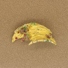 Mitsuo Kaji Multi-Color Gem Diamond Gold Brooch Pendant