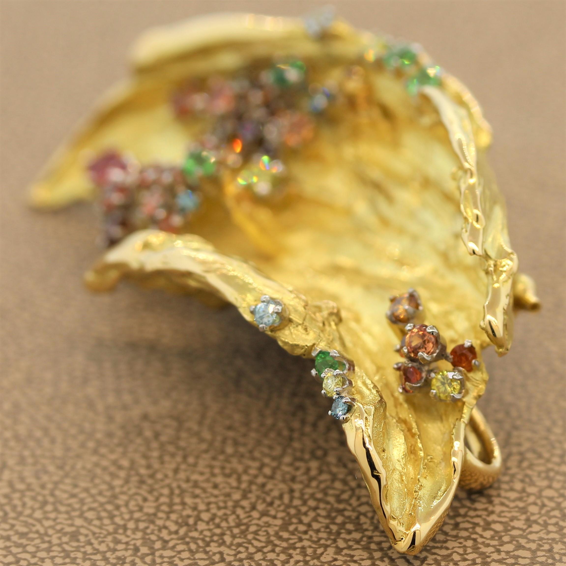 Women's Mitsuo Kaji Multi-Color Gem Diamond Gold Brooch Pendant