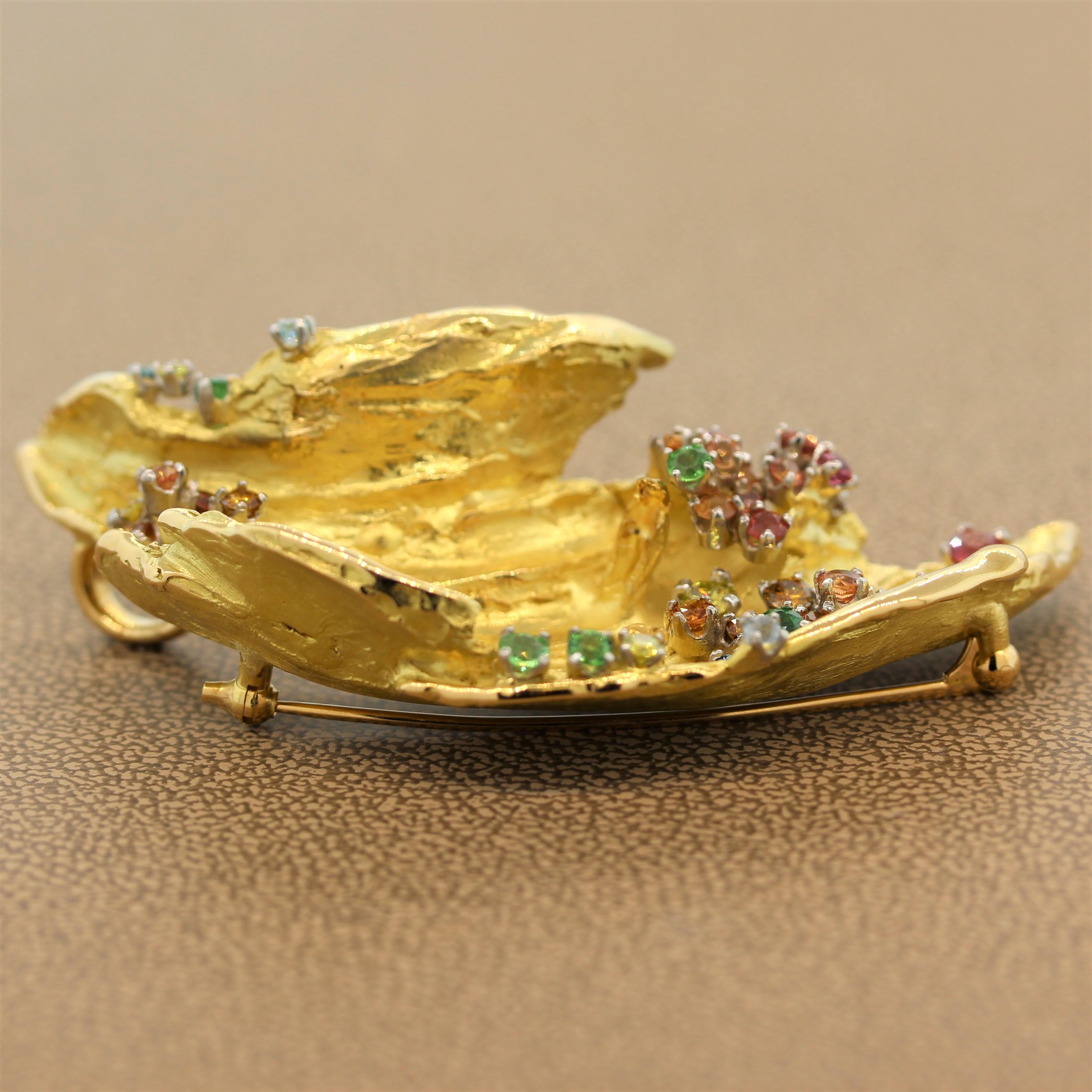 Mitsuo Kaji Multi-Color Gem Diamond Gold Brooch Pendant 1