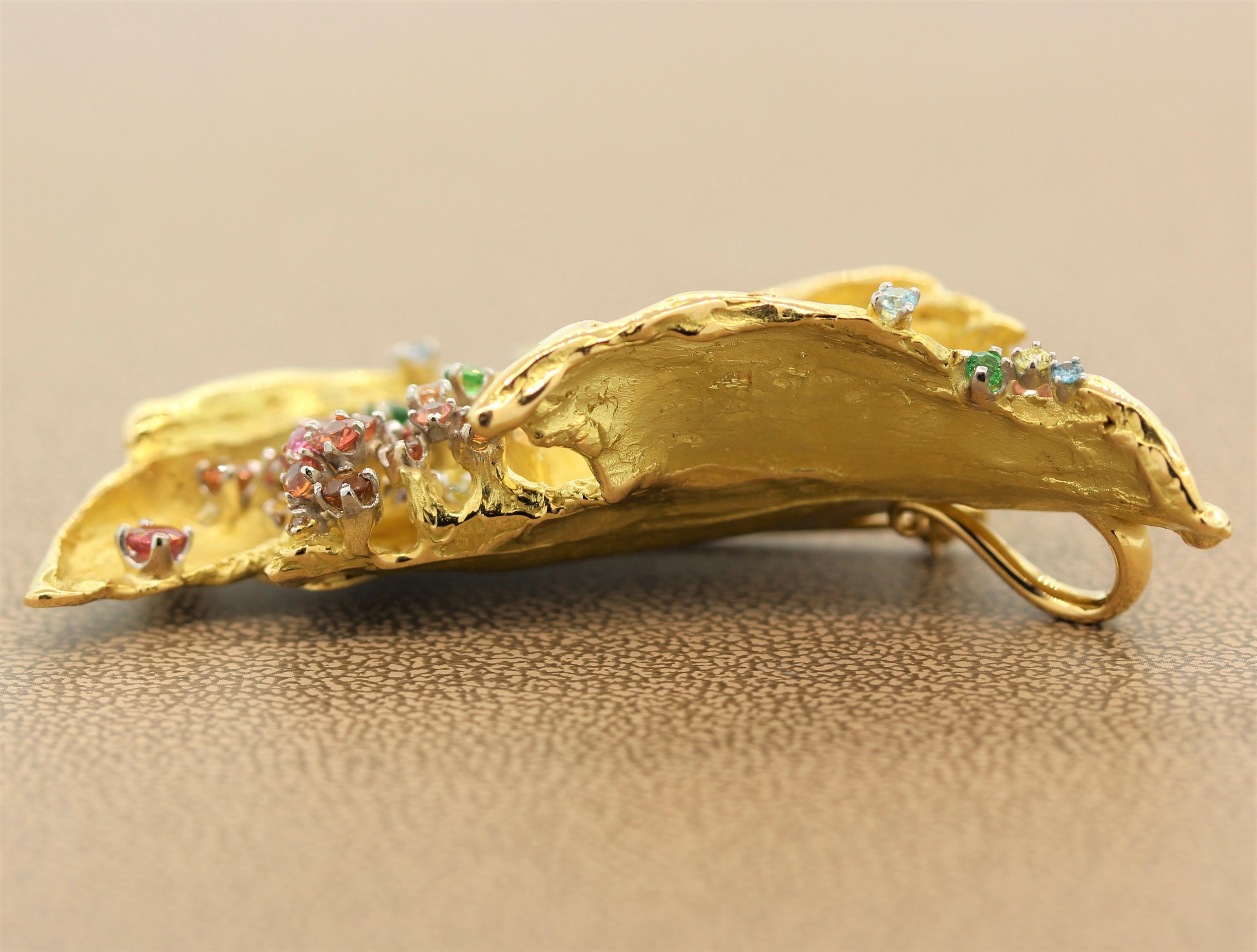Mitsuo Kaji Multi-Color Gem Diamond Gold Brooch Pendant 2