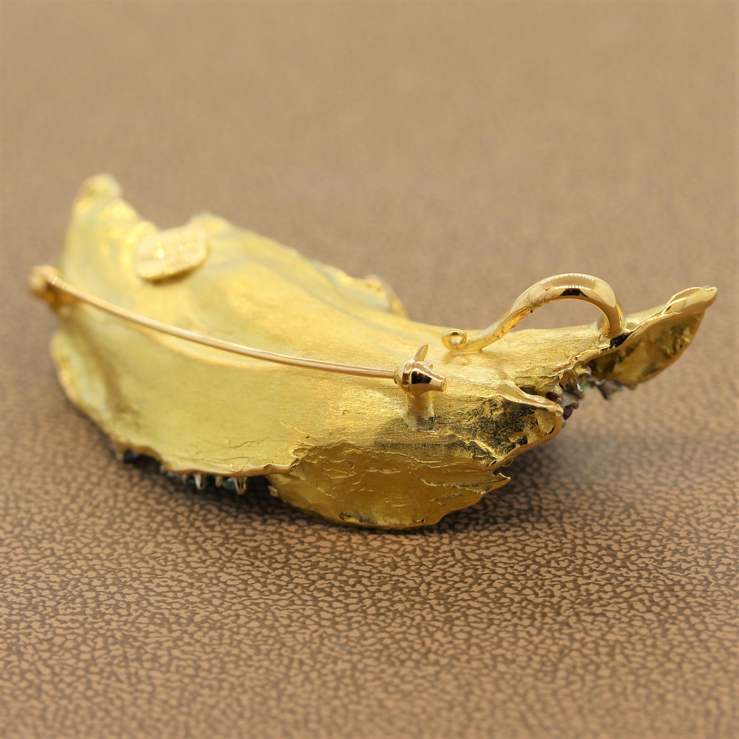 Mitsuo Kaji Multi-Color Gem Diamond Gold Brooch Pendant 3