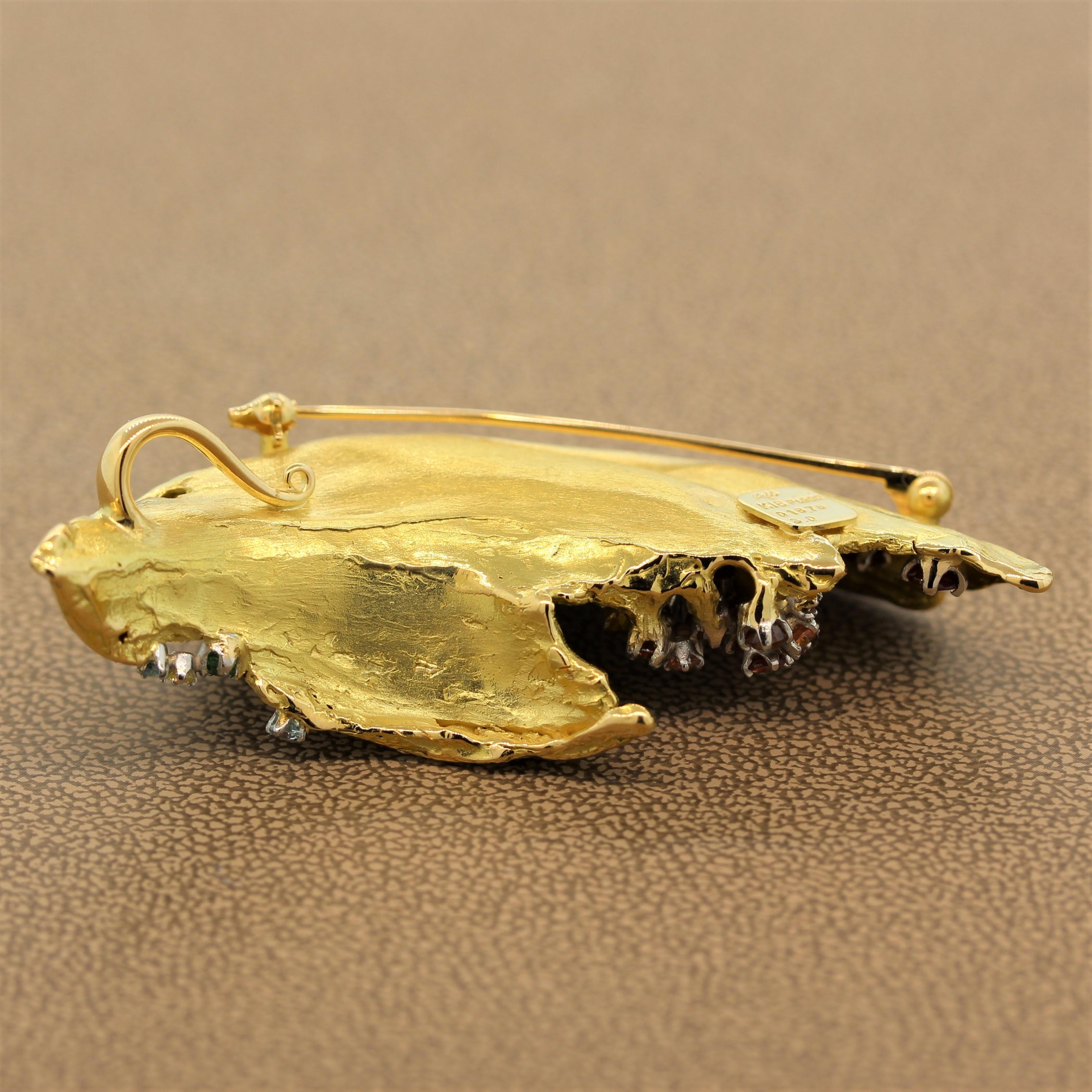 Mitsuo Kaji Multi-Color Gem Diamond Gold Brooch Pendant 4