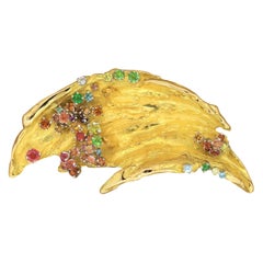 Mitsuo Kaji Multi-Color Gem Diamond Gold Brooch Pendant