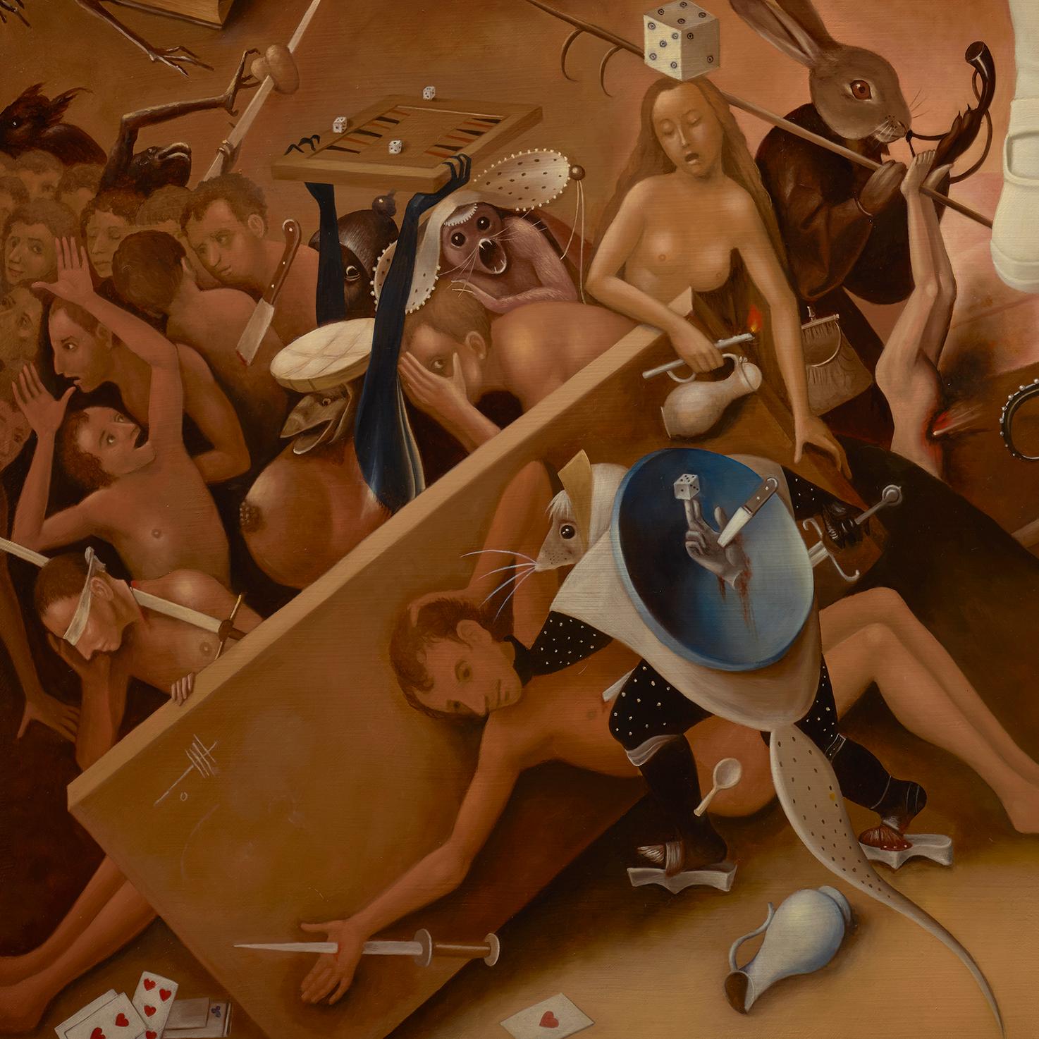 Finished edges to be hung without a frame.

Watanabe’s subjects routinely explore the landscapes that inspired Henri Rousseau, sometimes cross paths with creatures from Hieronymus Bosch’s imagination, and occasionally captivate mythological beings