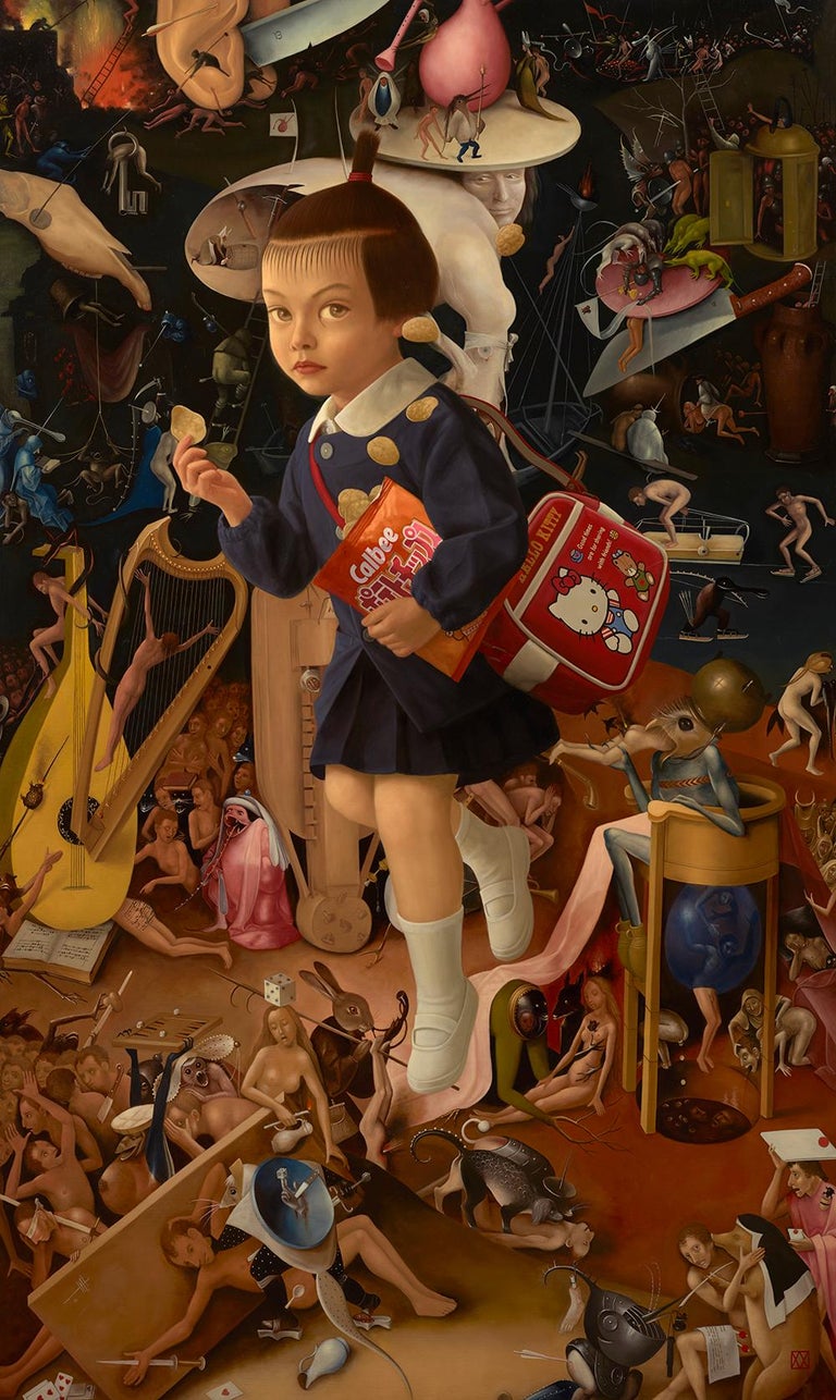 Mitsuru Watanabe, Naoko Visiting Bosch's Hell - Painting by Mitsuru Watanabe
