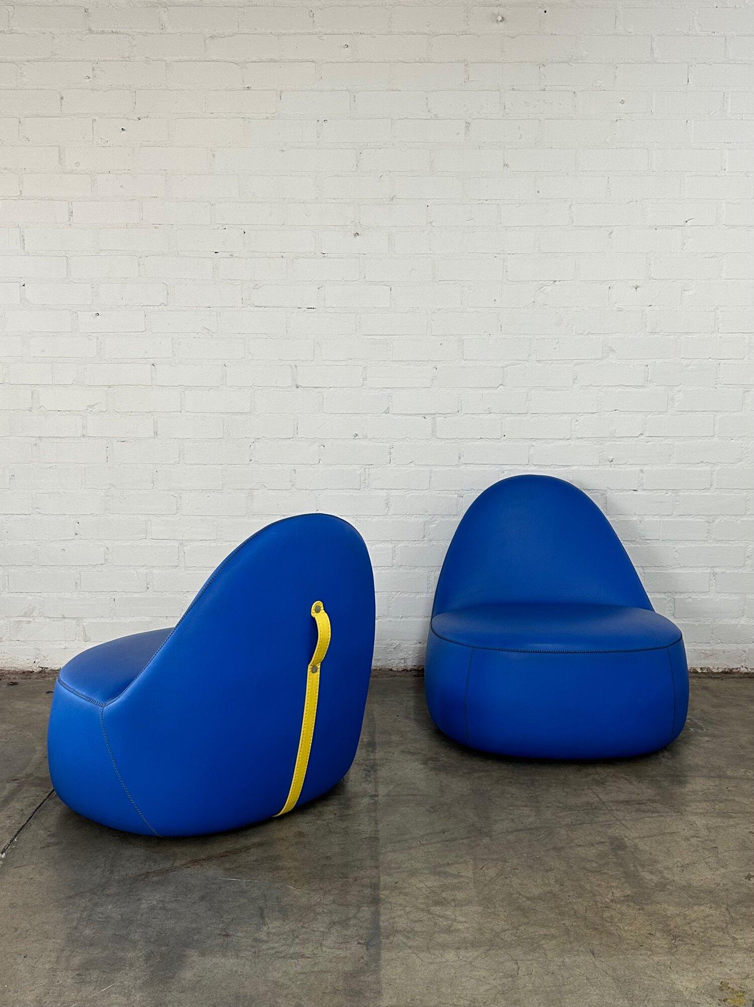 Mitt Lounge Chairs in Blue with Yellow Accents by Claudia + Harry Washington, Be For Sale 5