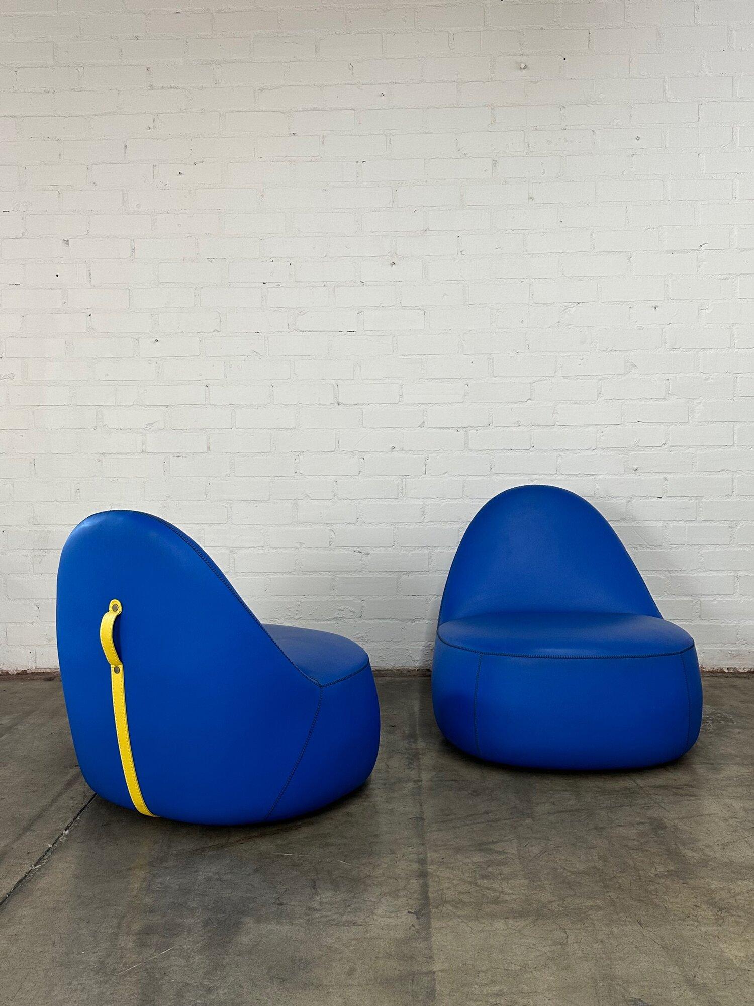 American Mitt Lounge Chairs in Blue with Yellow Accents by Claudia + Harry Washington, Be For Sale