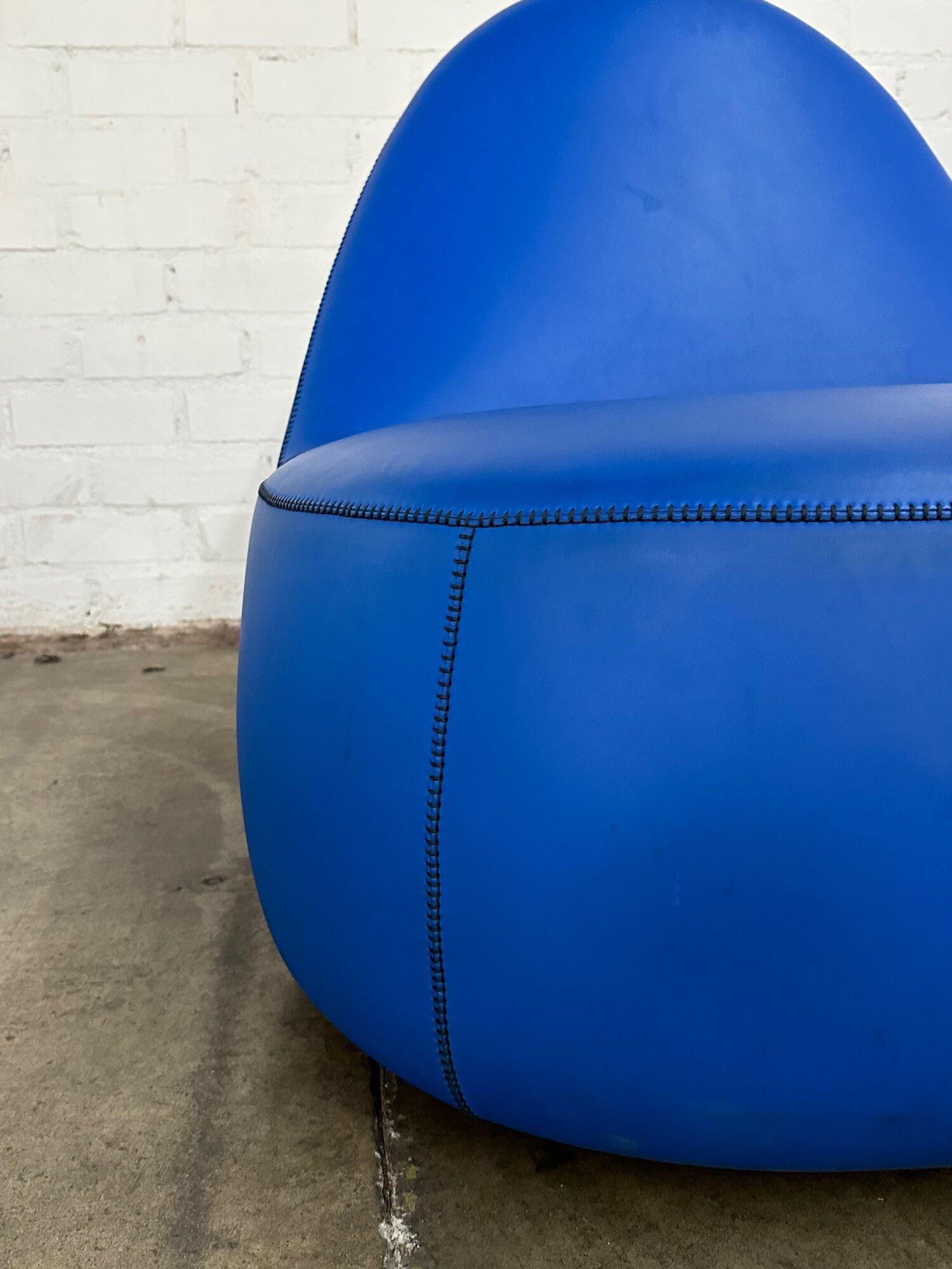 Naugahyde Mitt Lounge Chairs in Blue with Yellow Accents by Claudia + Harry Washington, Be For Sale