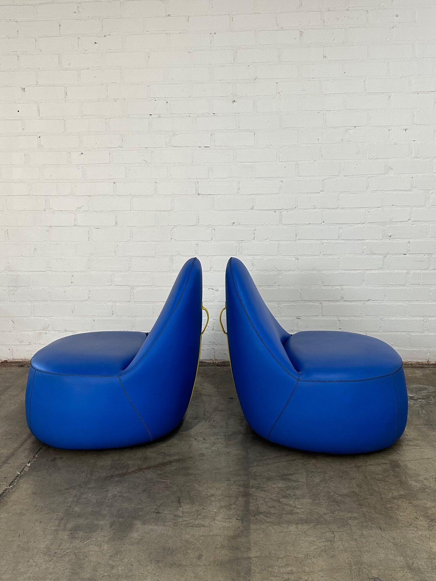 Mitt Lounge Chairs in Blue with Yellow Accents by Claudia + Harry Washington, Be For Sale 2