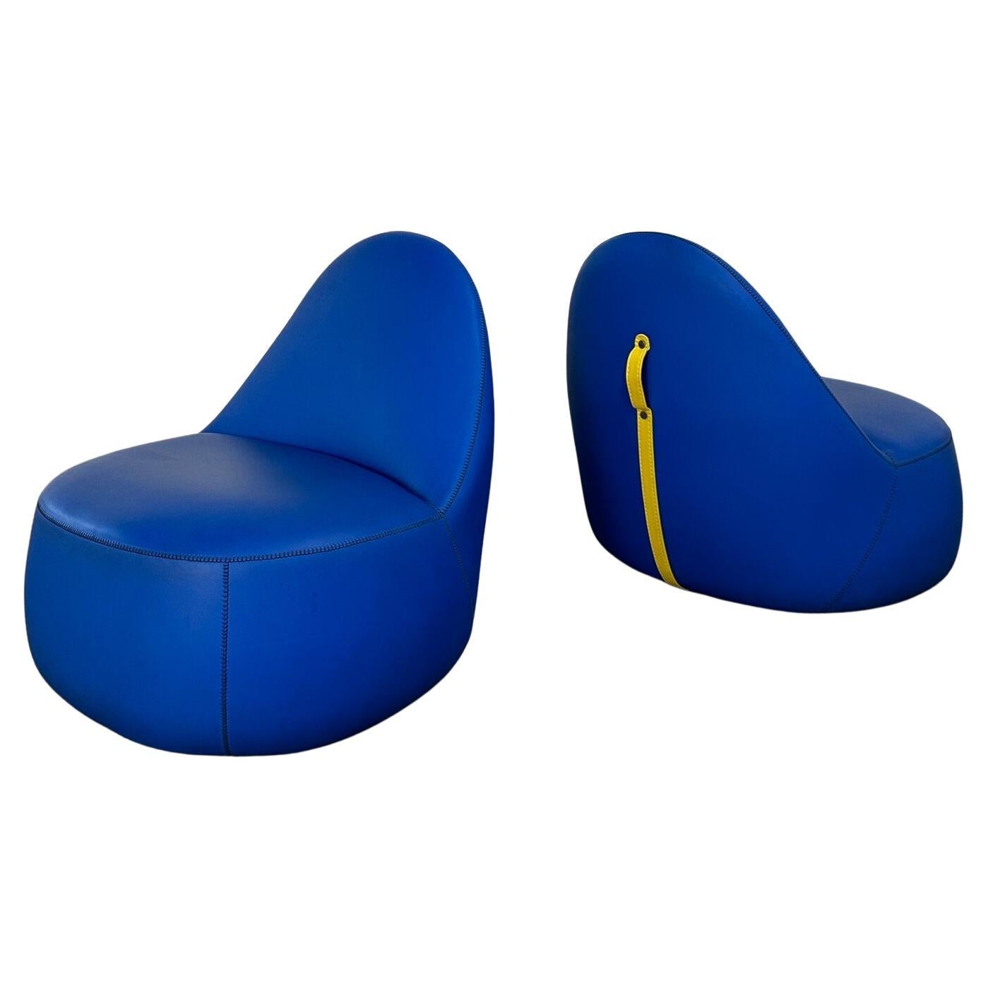 Mitt Lounge Chairs in Blue with Yellow Accents by Claudia + Harry Washington, Be For Sale